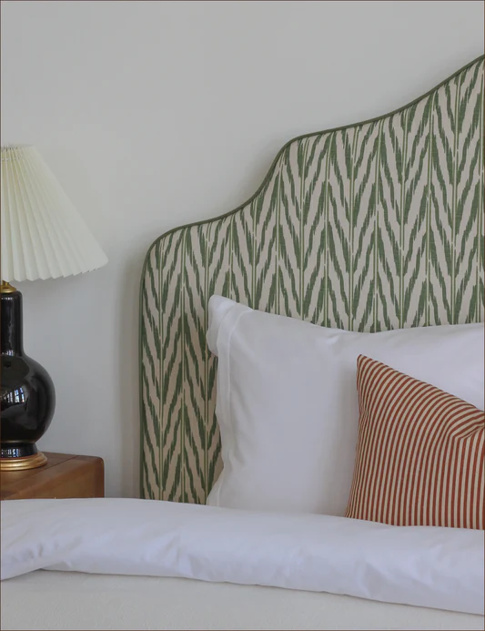 Painted ikat green headboard